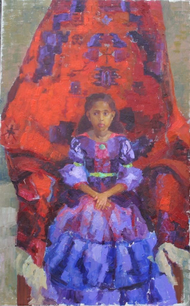 Girl with Oriental Carpet. oil on canvas.