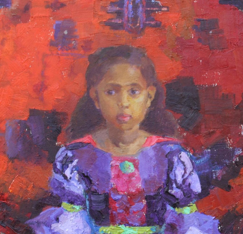 Girl with Oriental Carpet. detail. oil on canvas