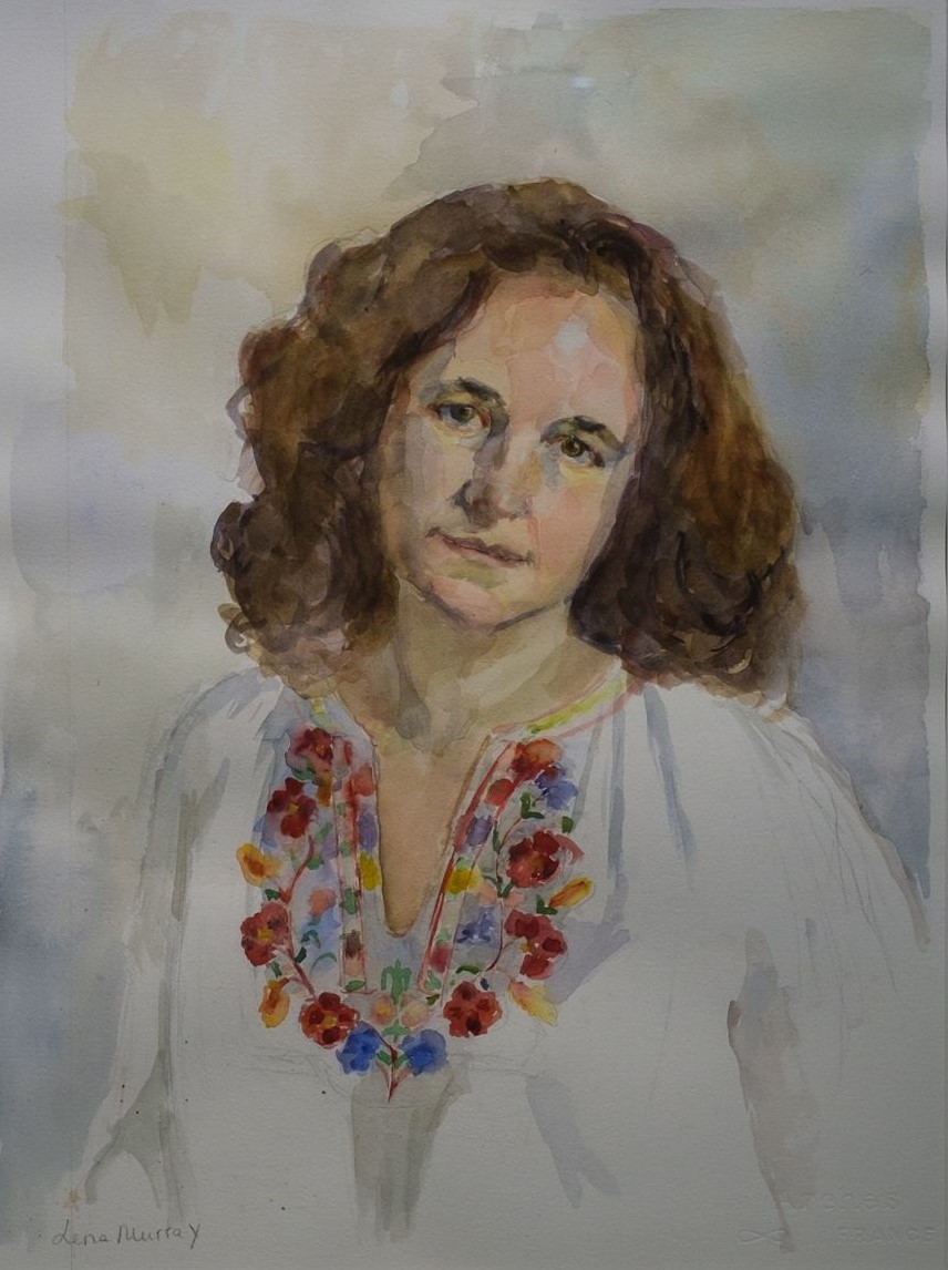 Self Portrait in Ukrainian Shirt. Watercolor. 2014