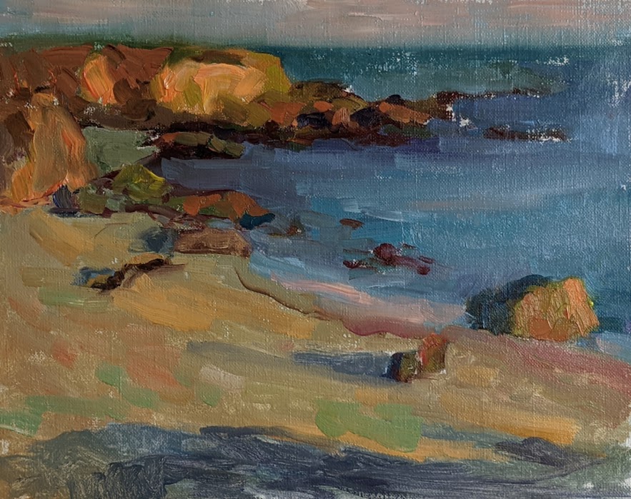Sunset on the beach in Brittany. Oil on canvas.